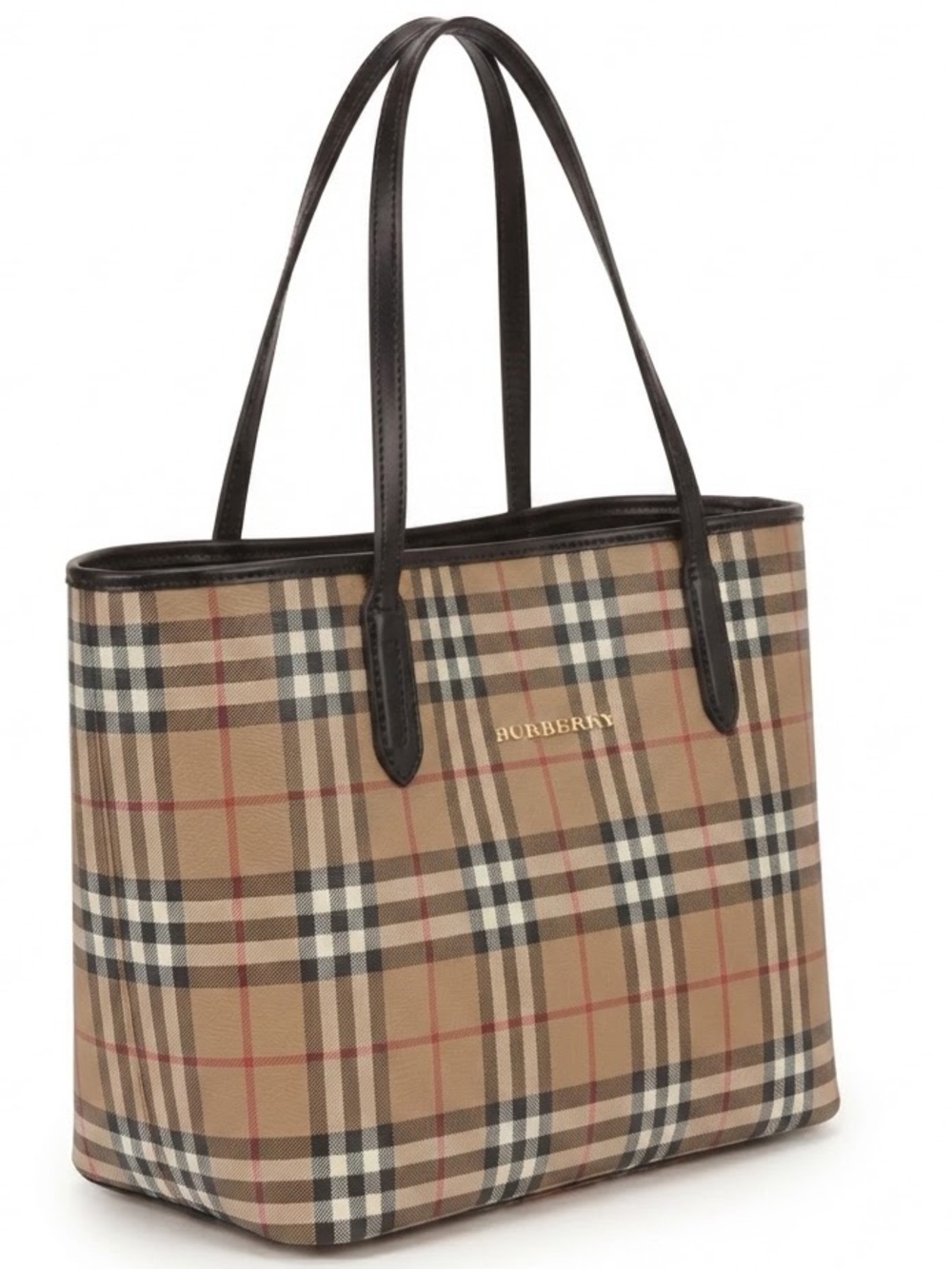 Y2K Tan Nova Check Canva Tote with Black Handles Shoulder Bag